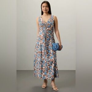 Madewell Blue Brown Floral Tessa Poplin Cut Out Cotton Maxi Dress Size 4